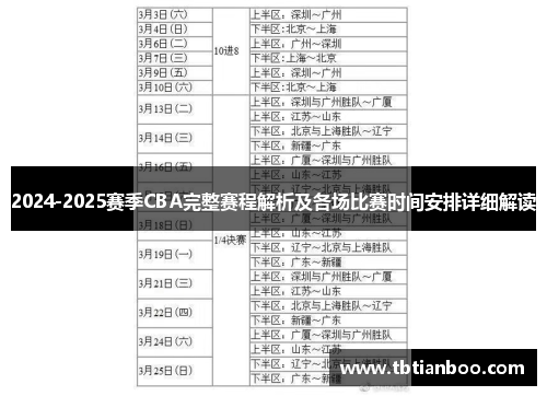 2024-2025赛季CBA完整赛程解析及各场比赛时间安排详细解读